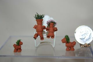 Miniature Dollhouse 1:48 Metal Chair W Flower Pot People & Dogs 4 Garden Or