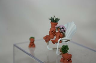 Miniature Dollhouse 1:48 Metal Chair w Flower Pot People & Dogs 4 Garden or 2