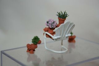 Miniature Dollhouse 1:48 Metal Chair w Flower Pot People & Dogs 4 Garden or 3