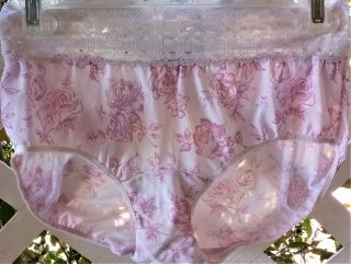 Vintage Olga Amythest Rose Print Nylon W/3 " Lacy Waistband Back Seamed Panty 7