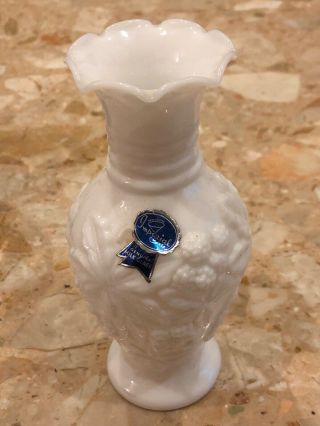 Vintage Imperial Milk Glass Bud Vase 6 - 1/4 " Tall Berry & Floral Embossed