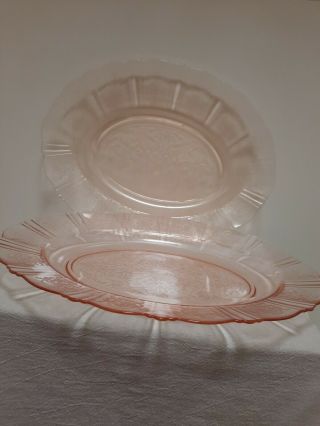 Vintage Pink Depression Oval Serving Platter Plate Flowers Leaves