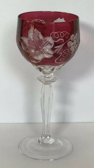 Euc Vintage Bohemian Crystal Cut To Clear Red Wine Goblet Stem Glass 7”