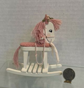 Vintage Artisan Little Girls Wood Rocking Horse Dollhouse Miniature 1:12