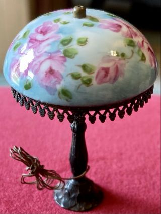 Vintage Artist Signed Dollhouse Miniature,  Porcelain Electrified Lamp