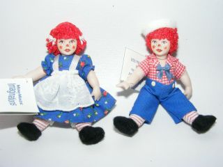 Artisan Miniature Porcelain Dollhouse Doll Set Raggedy Ann And Andy Phyllis Hill