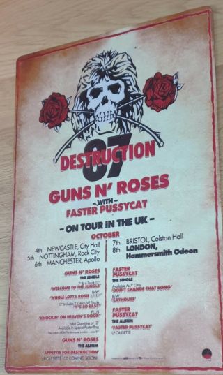 Guns N Roses/faster Pussycat 1987 Uk Tour 8x12 Metal Sign