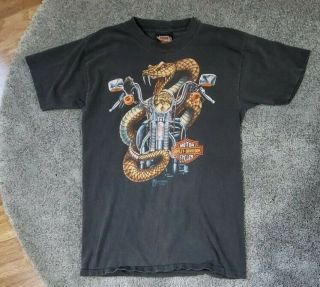 Vintage 1989 Harley Davidson 3d Emblem Tshirt Single Stitch Sz M Rattle Snake
