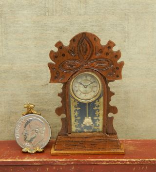 Vintage Cindy Malon Antique Mantle Clock Artisan Dollhouse Miniature 1:12 3