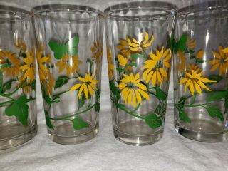5 Vintage Libbey Daisy Flower Glasses Tumblers
