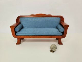 Vtg Empire Sofa Dollhouse Miniature 1:12 Parlor Furniture Nos Blue Pillow Fabric