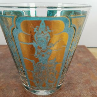 2 Vintage Mid Century Modern Teal Blue and Gold Low Ball Asian Drinking Glasses 2