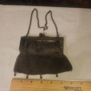 Antique Victorian German Silver Mesh Chatelaine French Doll Coin Purse 2