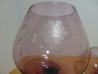 Brandy Snifter Amethyst Etched Glass Grape And Leaf Patter Set of 2 2