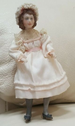 Marty Saunders Victorian Dollhouse Doll Girl Child Artisan Vintage Miniature 5 "