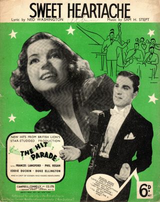 Sheet Music - " Sweet Heartache " - Frances Langford Film " The Hit Parade " (1937