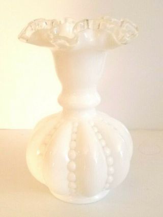 Fenton Silver Crest Ruffle Beaded Melon Shape Vase 6 1/4 " H 4 1/2 " W