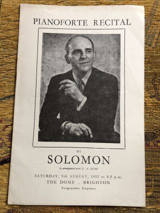 Solomon Piano Recital Concert Programme At The Dome Brighton 1952