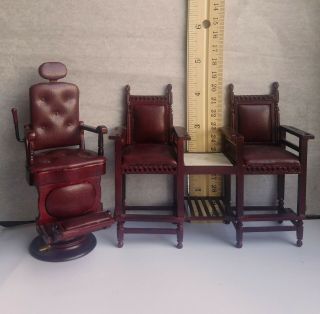 Vintage Bespaq Barber Shop Set Chair Bench Chairs Accessories Dollhouse 2