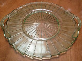 Green Depression Glass Cake Plate With Handles