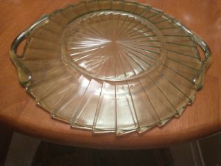 Green Depression Glass cake plate with handles 2