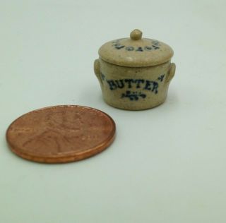 Jane Graber Miniature Butter Crock With Lid Salt Glazed Pottery 1992 1:12 Scale