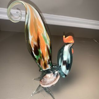 Vintage Hand Blown Swirl Art Glass Rooster Chicken Mexico Cristales De Chihuahua