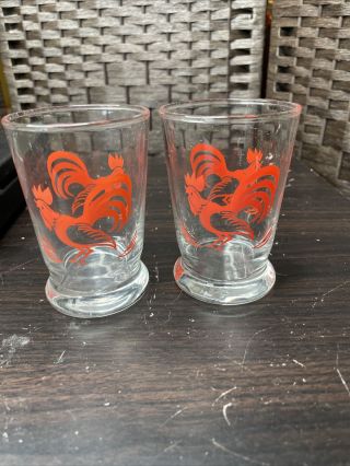 Set Of 2 Vintage Libbey Red Rooster Juice Glasses 6 Oz