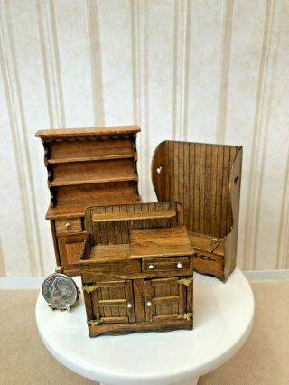 Dollhouse Miniature Artist Signed Half Scale Kitchen Dry Sink Hutch Settee 1:24
