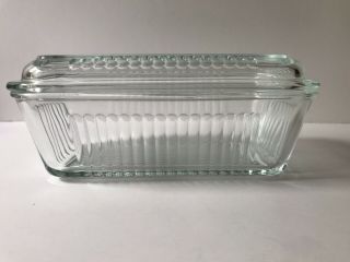 Vintage Federal Ribbed Glass Rectangular Refrigerator Dish With Ribbed Lid 6.  5”