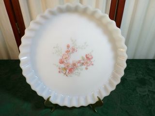 Vintage Arcopal Florentine Floral Designed Milk Glass Pie Plate