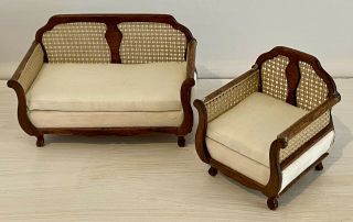 Miniature Handmade Arts & Craft Style Bergere Sofa & Chair By Masters Miniatures