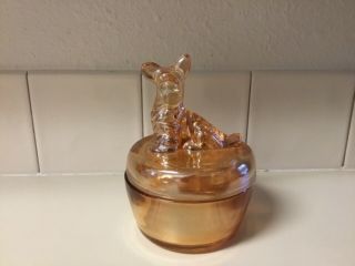 Vintage Jeanette Glass Marigold Carnival Glass Vanity Powder Jar Dish — - Scottie
