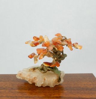 Vintage Orange Jade Bonsai Tree Sculpture Artisan Dollhouse Miniature 1:12 2