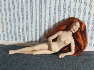 Miniature Porcelain Dollhouse Doll Woman Lady Red Hair Reclining Nude