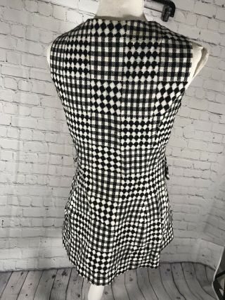 MOD Vtg 60s MOD Black White Checked Belted Zip Up Micro Mini Dress Or Top S/M 3