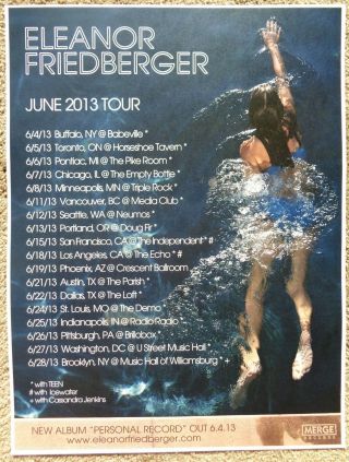 Eleanor Friedberger 2013 Tour Poster Gig Usa Concert