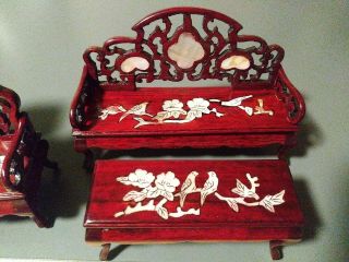 6 PIECE ROSEWOOD LIVING ROOM SET MOTHER OF PEARL DOLLHOUSE FURNITURE 2