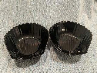 Set of 2 Arcoroc France Sea Shell Clam Shaped Black Glass Large Bowls 6 