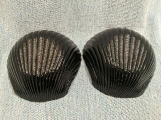 Set of 2 Arcoroc France Sea Shell Clam Shaped Black Glass Large Bowls 6 
