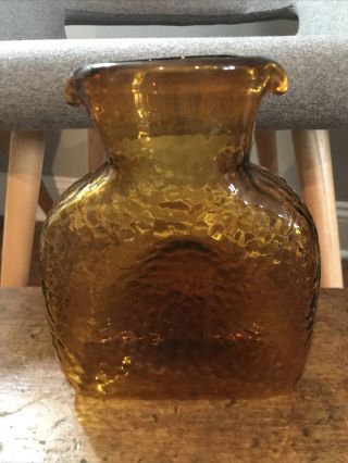 Amber Art Glass Pebbled Pitcher Water Jug Double Dual Spouts
