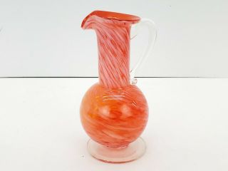 Vintage Blown Glass Cruet Small Pitcher Orange And White Swirl