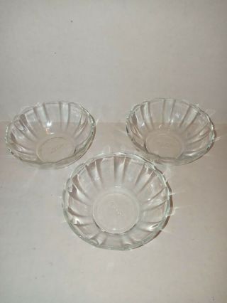 Set 3 Vintage Arcoroc France Glass Flower Petal Scalloped Rim Dessert Bowls