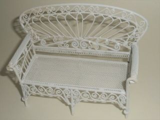 Vintage Dollhouse Miniatures Furniture White Metal Wicker Bench Couch 1:12