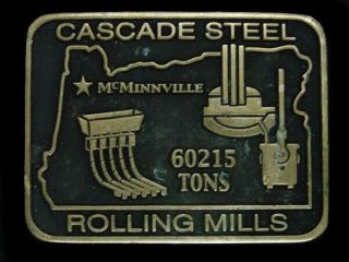 Uc09157 Vintage 1999 Cascade Steel Rolling Mills Solid Brass Belt Buckle