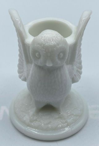 Vintage White Milk Glass Owl Figurine Candle Holder Toothpick Holder