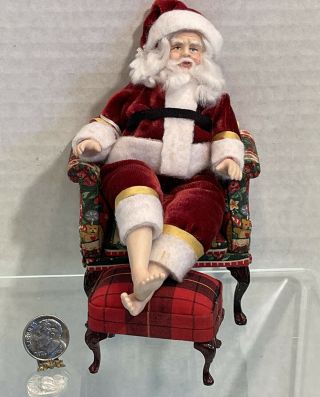 Vintage Artisan Cindy? Porcelain Santa W/boots Off Dollhouse Miniature 1:12