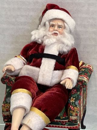 Vintage Artisan CINDY? Porcelain Santa W/Boots Off Dollhouse Miniature 1:12 2