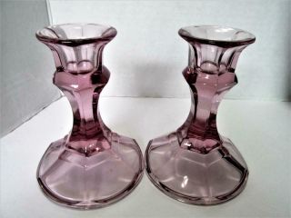 Pair Vintage Purple Depression Glass Candle Holders 4 1/4 " Kt7713