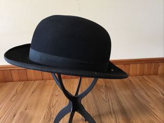 Antique 1900’s Mens Orig Hand Made Kingsbury Black Felt Bowler Derby Hat 7 3/8